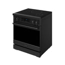 Black 30-inch induction range with tilt touch control panel and oven door