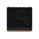 Black induction cooktop with bronze base trim and two visible burner circles