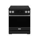 Black 30-inch induction range with stainless trim and tilt panel touch controls