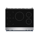Induction cooktop panel with four round burners and touch controls, black glass