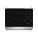 Black induction cooktop panel with four ceramic zones and stainless edge trim