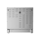 Stainless steel oven bottom panel with vent holes and four support legs