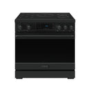 Black 36-inch induction range front view with touch controls and four cooktop knobs