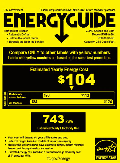 Energy Guide label poster for refrigerator showing yearly cost estimate and model details