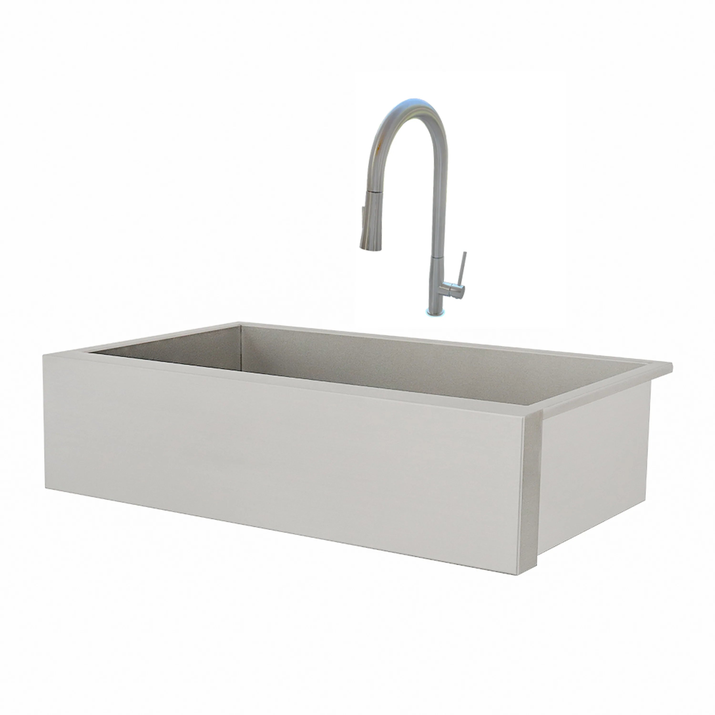 Stainless steel outdoor farmhouse sink with tall gooseneck faucet