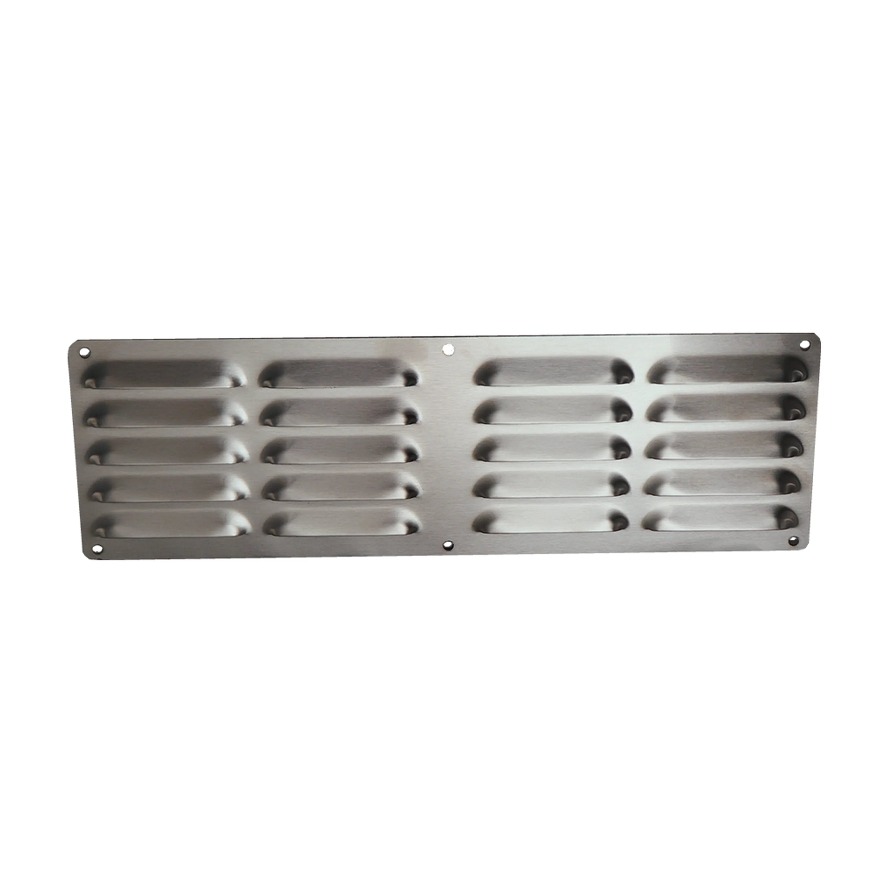 Stainless steel outdoor vent panel with two sets of rectangular louver openings