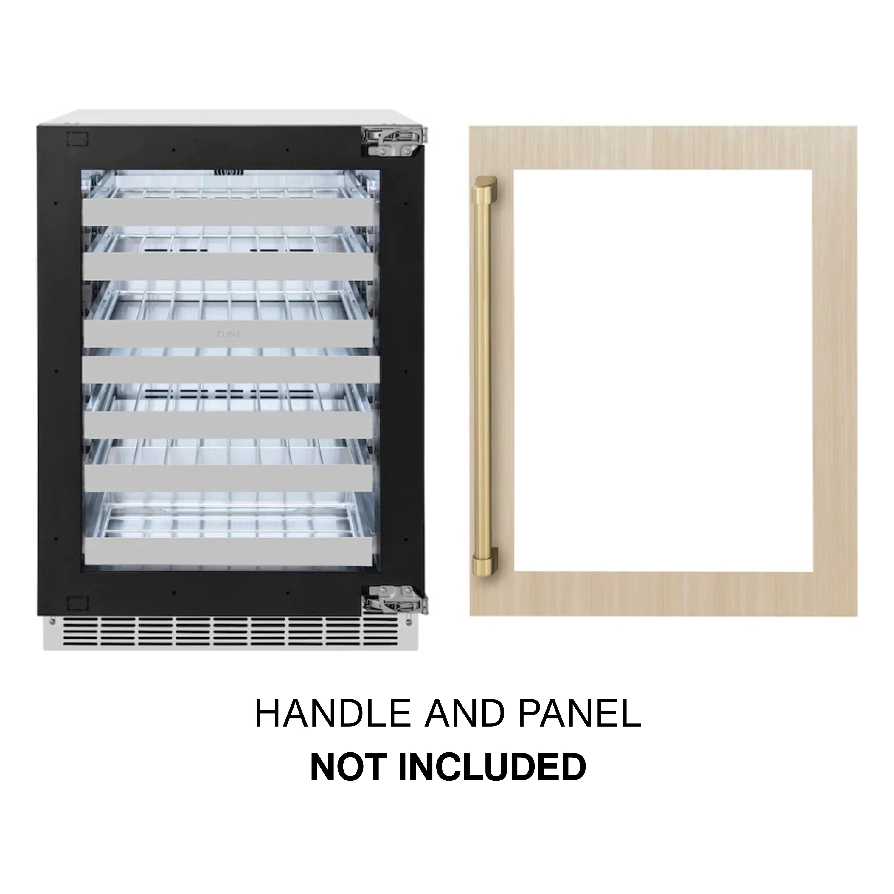 Panel-ready wine cooler cutout showing handle area; handle and panel not included