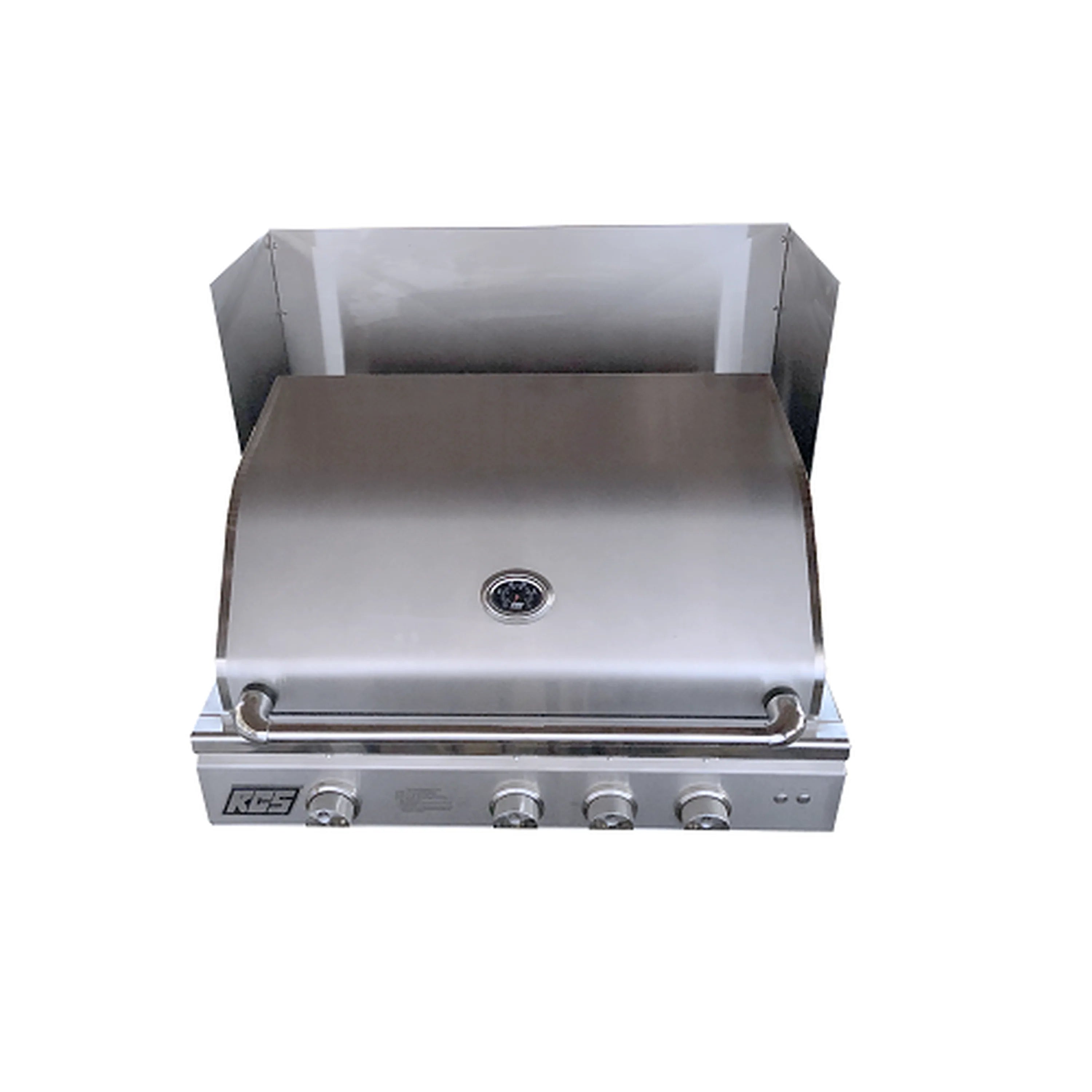 Stainless steel grill wind guard with front ledge and control panel area