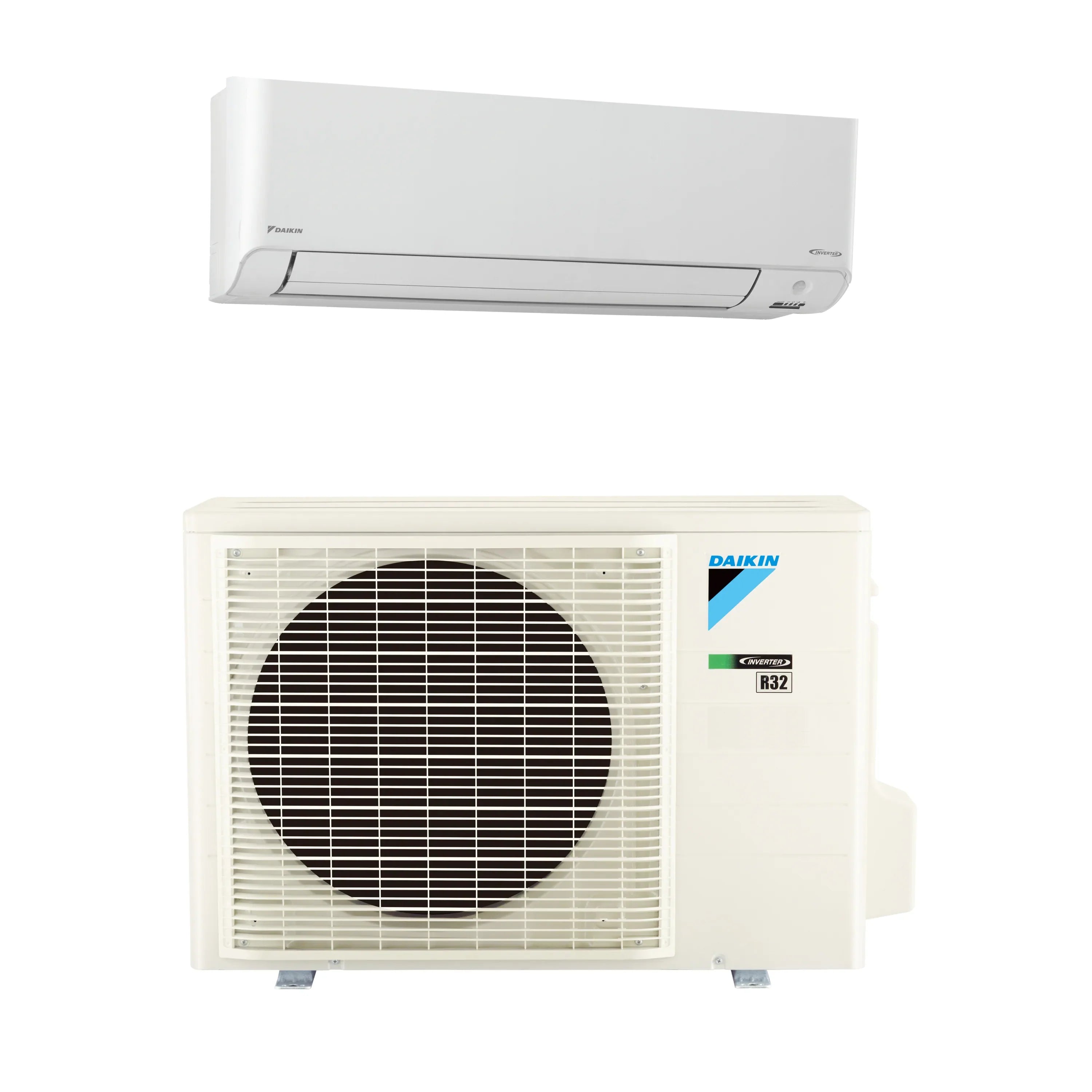 Ductless mini split indoor and outdoor units, white, Daikin branding