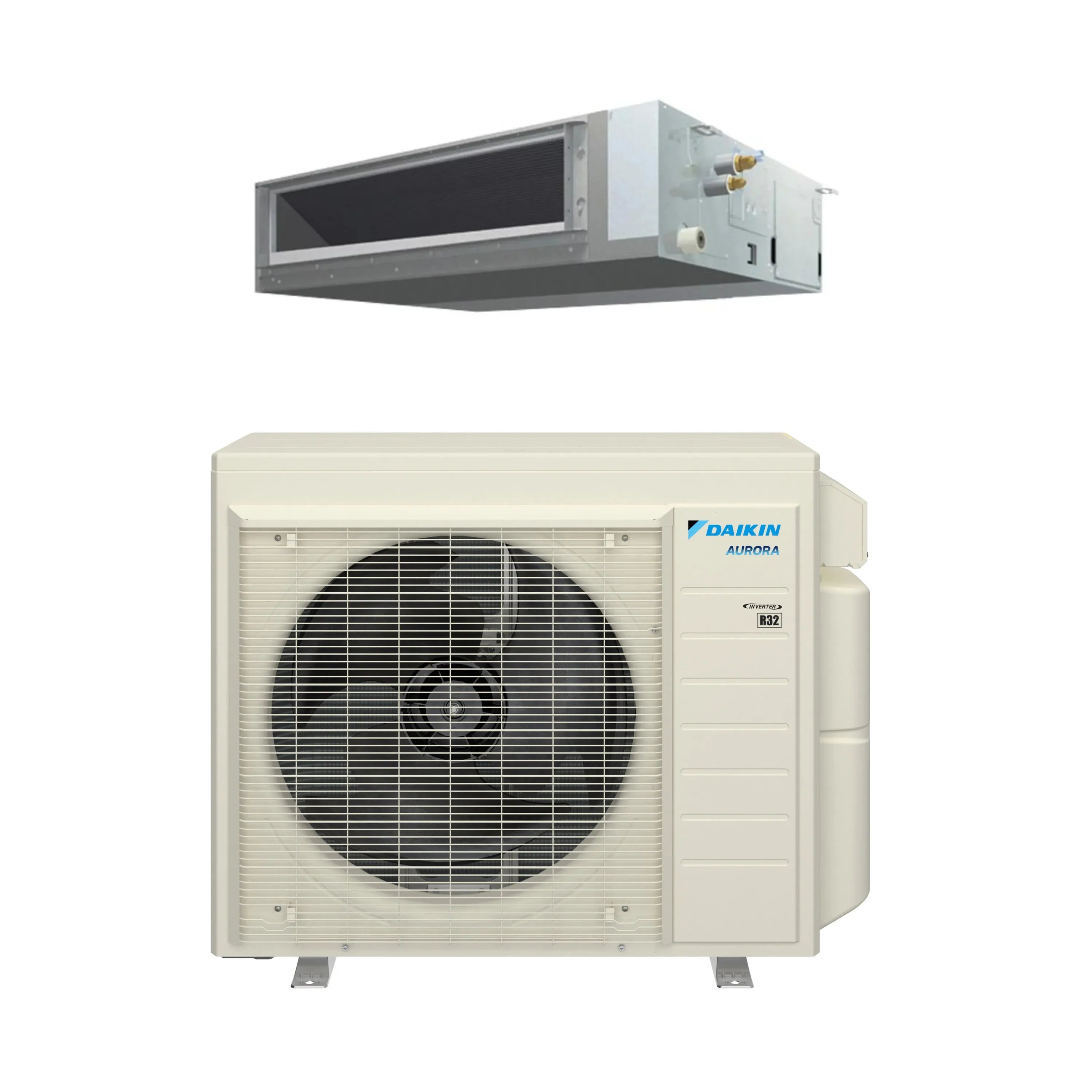 Daikin Aurora ductless mini split with indoor air handler and white outdoor condenser unit