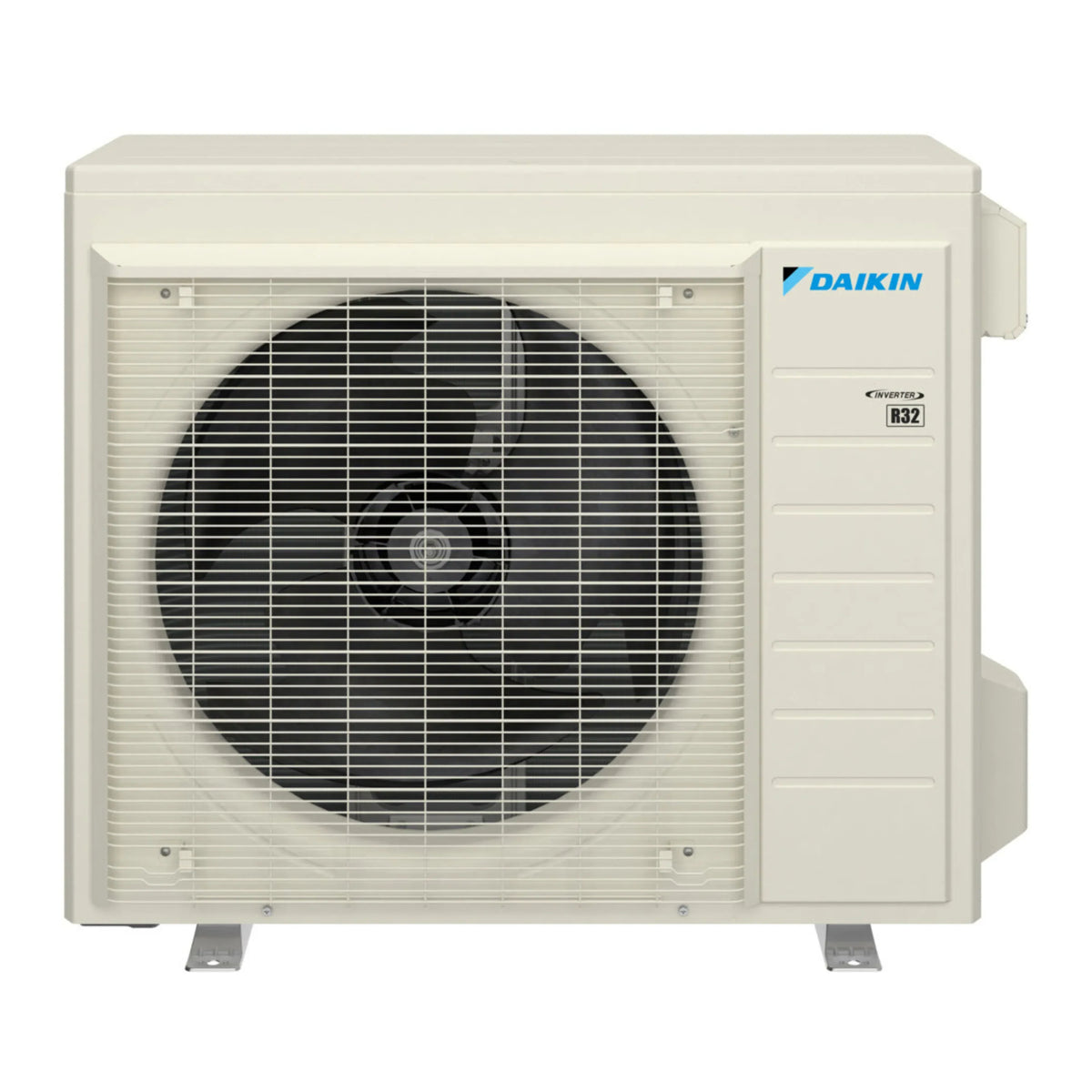 Outdoor ductless mini split unit with fan grille, white Daikin, R32 label
