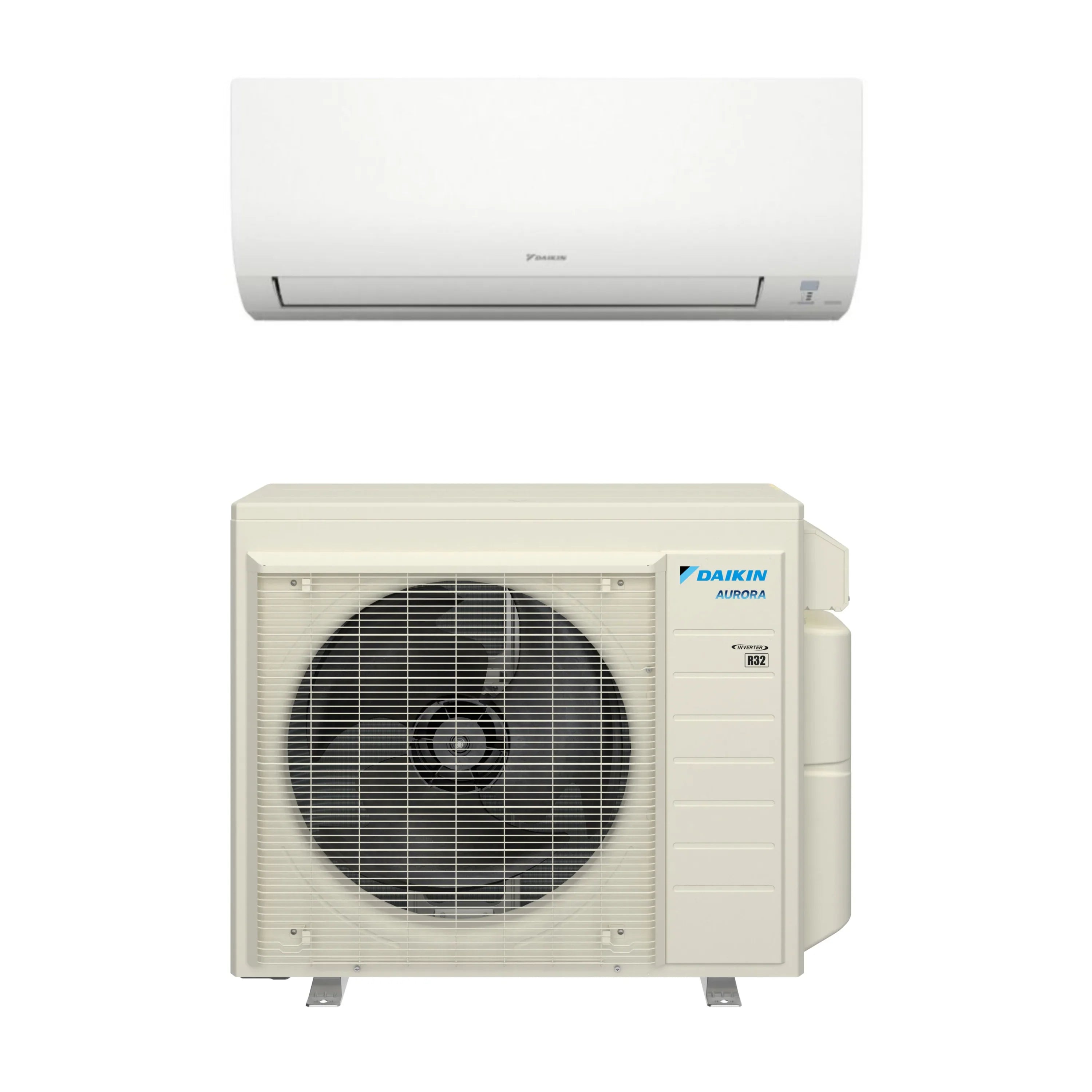 Daikin Aurora ductless mini split indoor and outdoor units, white