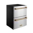 Gordon Ramsay by Thor Kitchen 24-Inch Undercounter Built-In / Freestanding Drawer Freezer in Stainless Steel with Bronze Trim (RZ24U-BRZ)