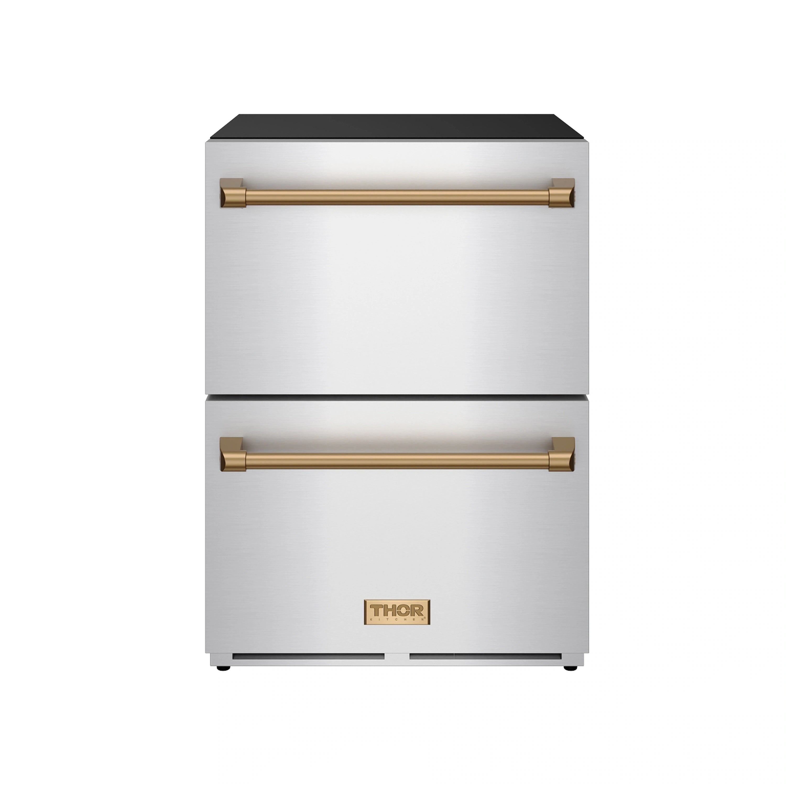 24-inch drawer freezer in stainless steel with bronze top and middle handles