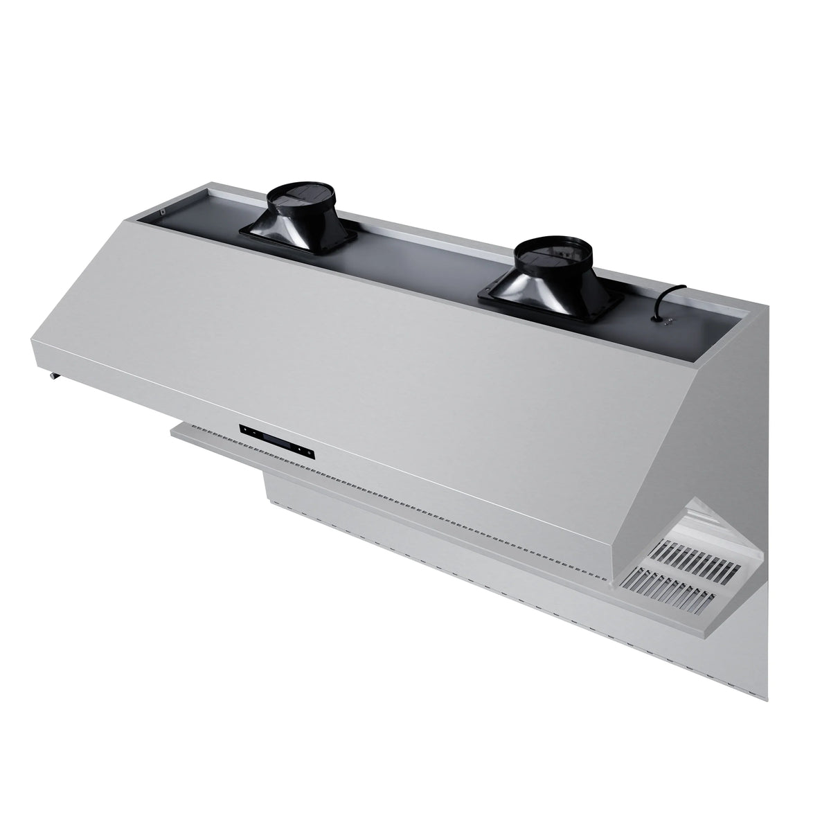 Stainless steel gas range with two black burners and control knobs