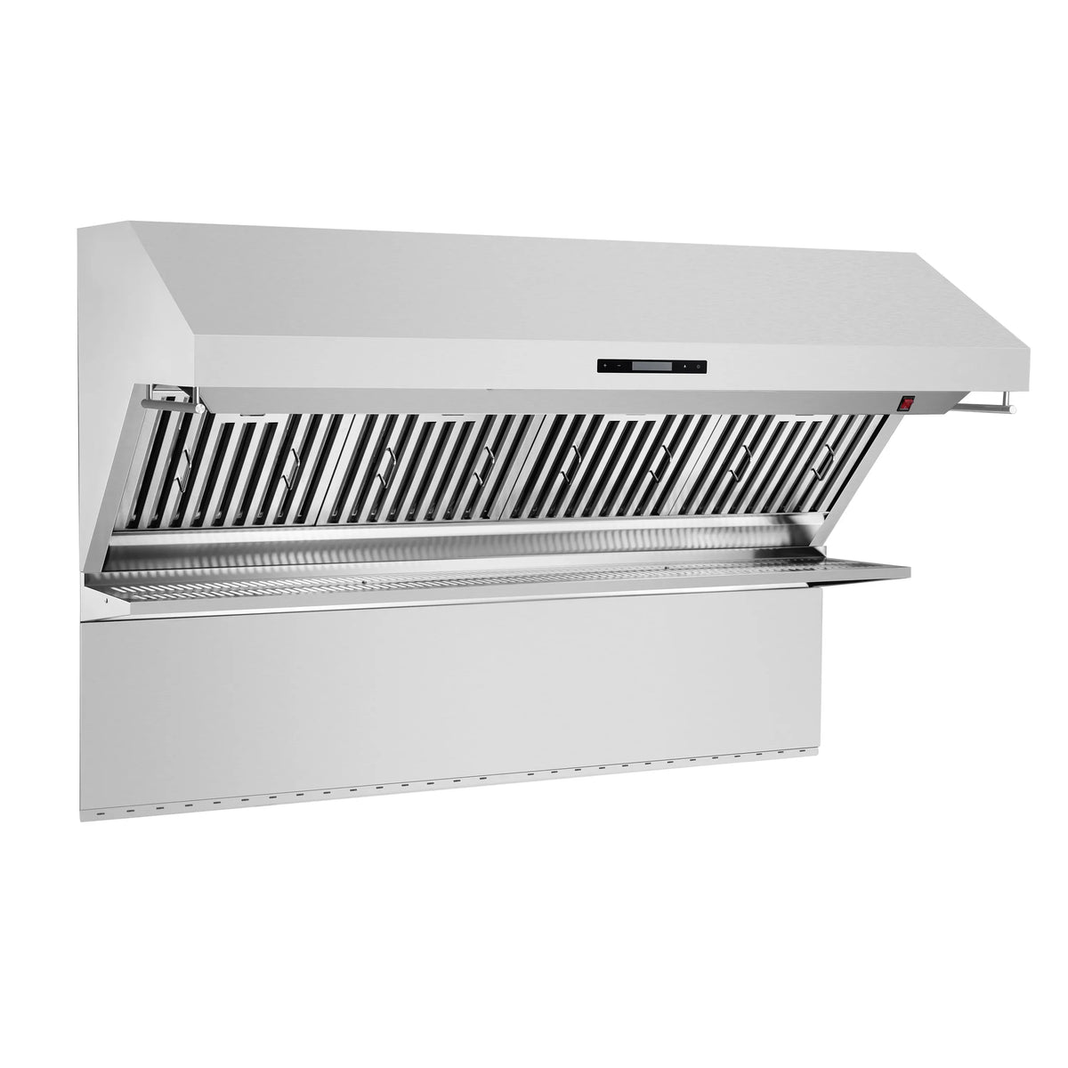 Stainless steel wall range hood with front baffle filter and vent opening