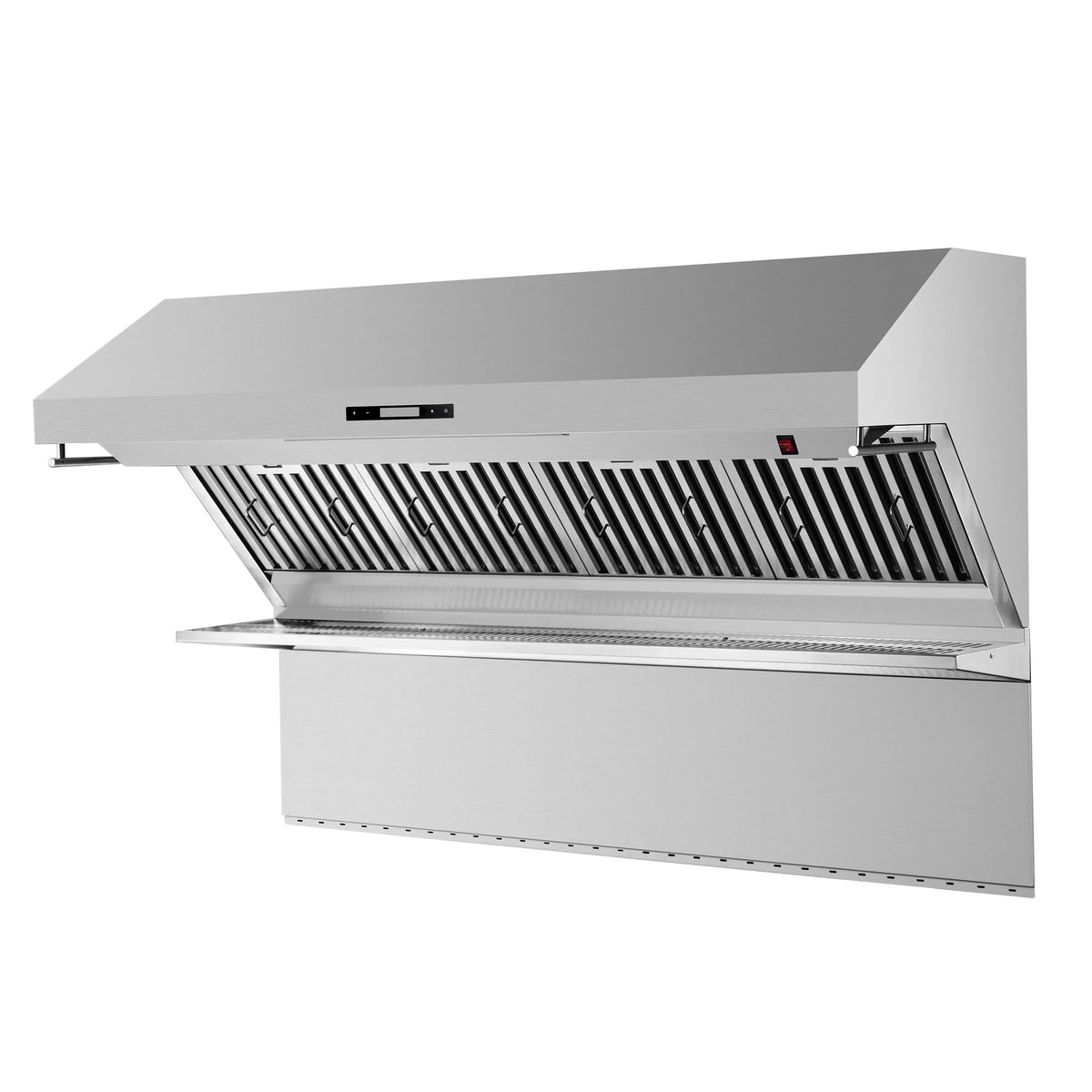 Stainless steel wall range hood with angled baffle filter grille
