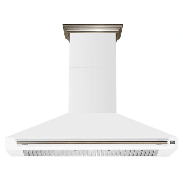 Forno Aria 60-Inch Wall Mount Range Hood in White with Brass Handle (FRHWM5095-60WHT)