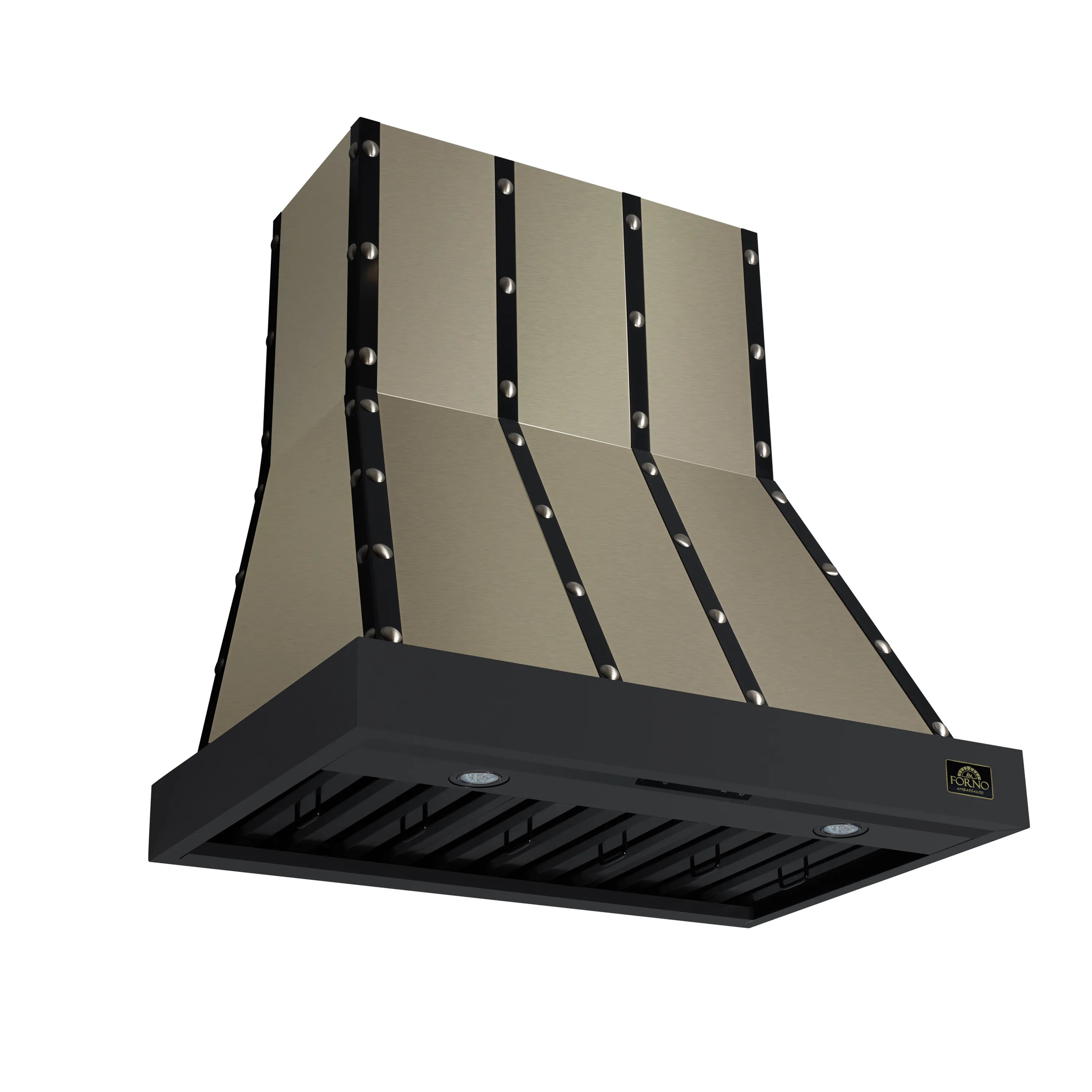 Black range hood with baffle filters and chimney duct cover