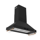 Forno Venezia 48-Inch Wall Mounted Range Hood with Touch Controls and Baffle Filters in Black with Antique Brass Handle (FRHWM5503-48BLK)