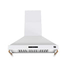 Forno Venezia 48-Inch Wall Mounted Range Hood with Touch Controls and Baffle Filters in White with Antique Brass Handle (FRHWM5503-48WHT)
