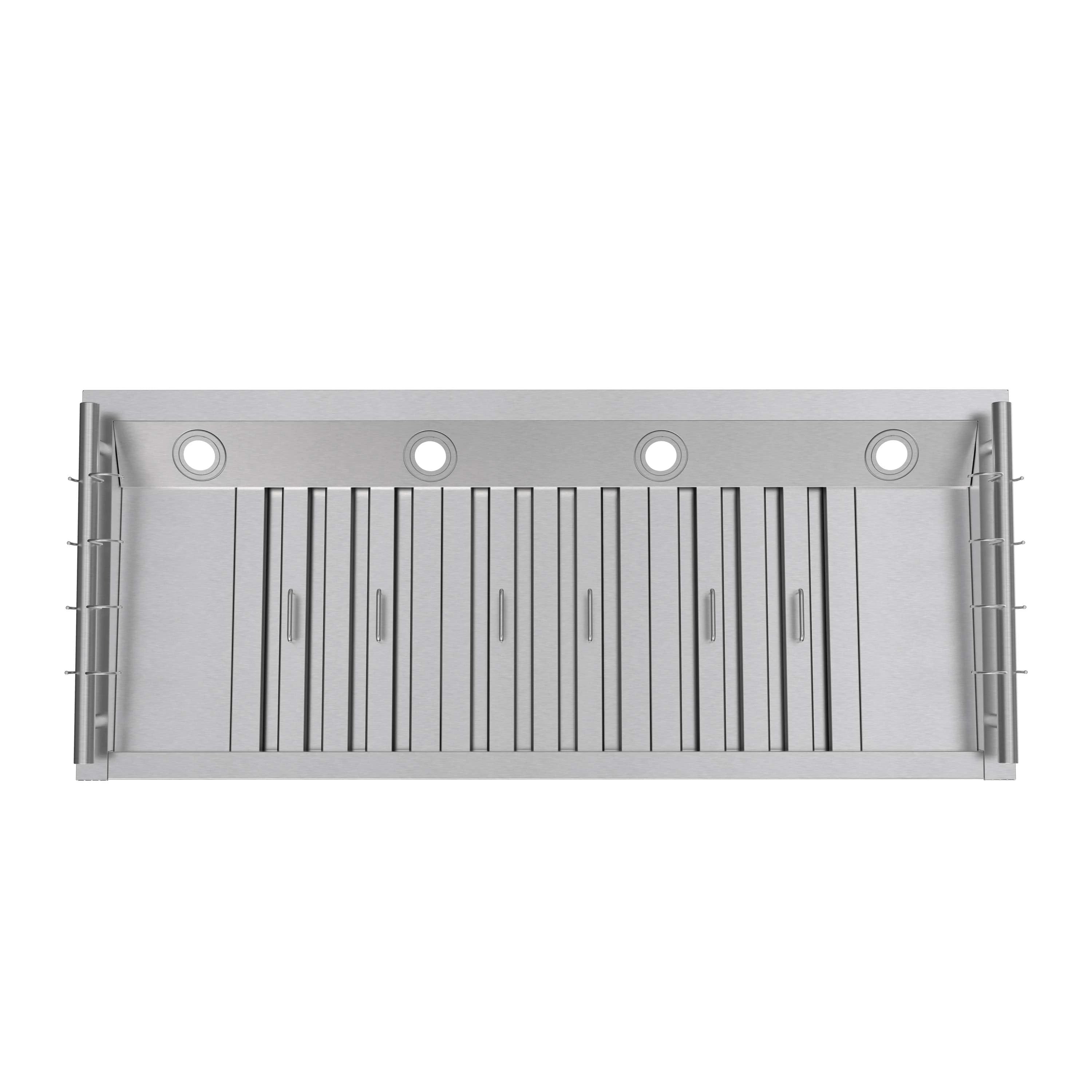 Stainless steel baffle filter panel with vertical slots and mounting tabs