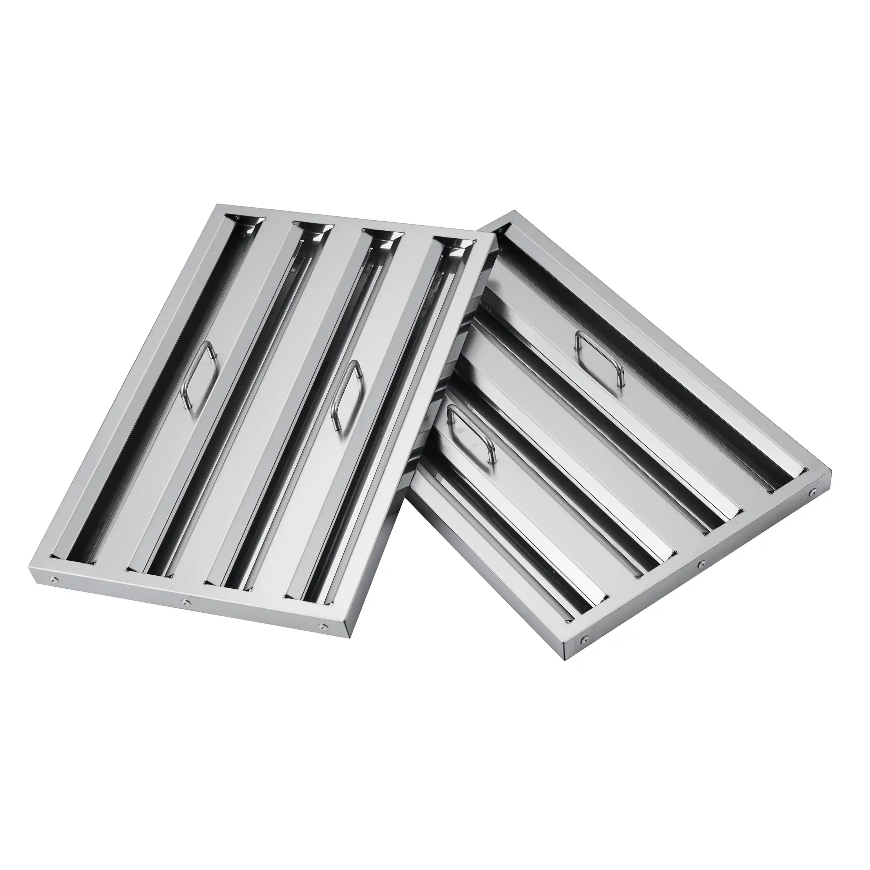 Range hood vent louvers in open position with brushed metal channels