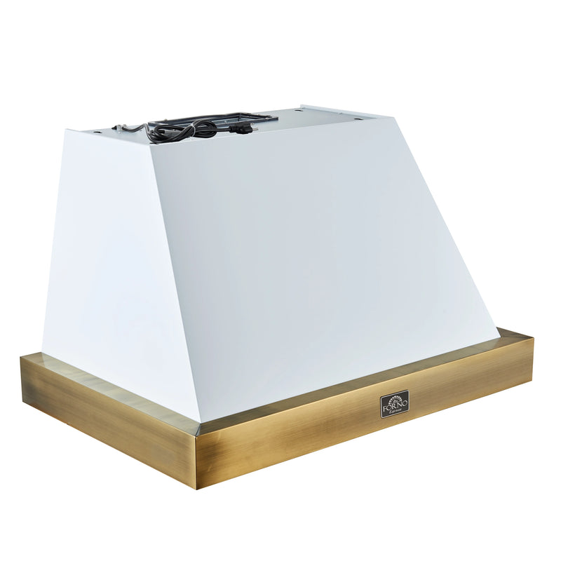 Forno Vittorio 36-Inch 600 CFM Wall Mount Range Hood in White with Antique Brass Trim (FRHWM5078-36WHT)