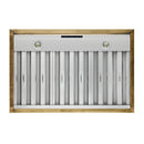 Forno Galiano 5-Piece Appliance Package - 36-Inch Gas Range, 36-Inch Hood, 36-Inch Refrigerator, 24-Inch Dishwasher, & 24-Inch Microwave Drawer in White with Antique Brass Trim