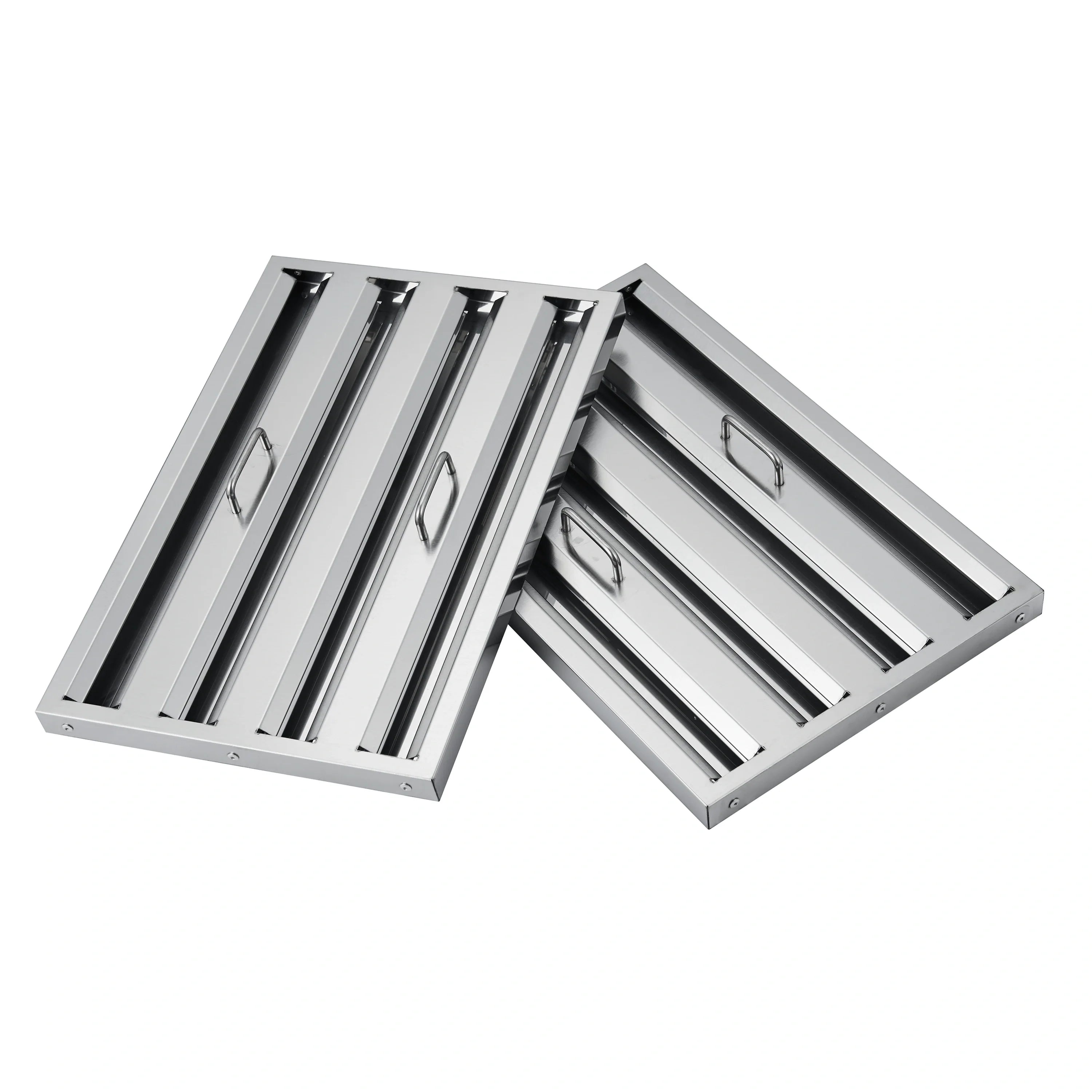 Range hood internal baffle and vent sections, angled open view