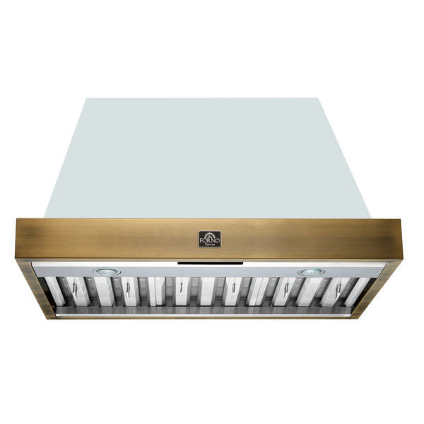 Forno Vittorio 36-Inch 600 CFM Wall Mount Range Hood in White with Antique Brass Trim (FRHWM5078-36WHT)