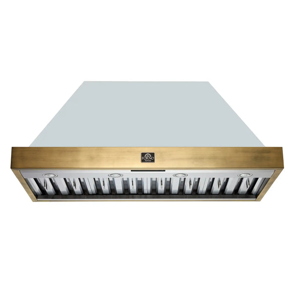 Forno Vittorio 48-Inch 600 CFM Wall Mount Range Hood in White with Antique Brass Trim (FRHWM5078-48WHT)