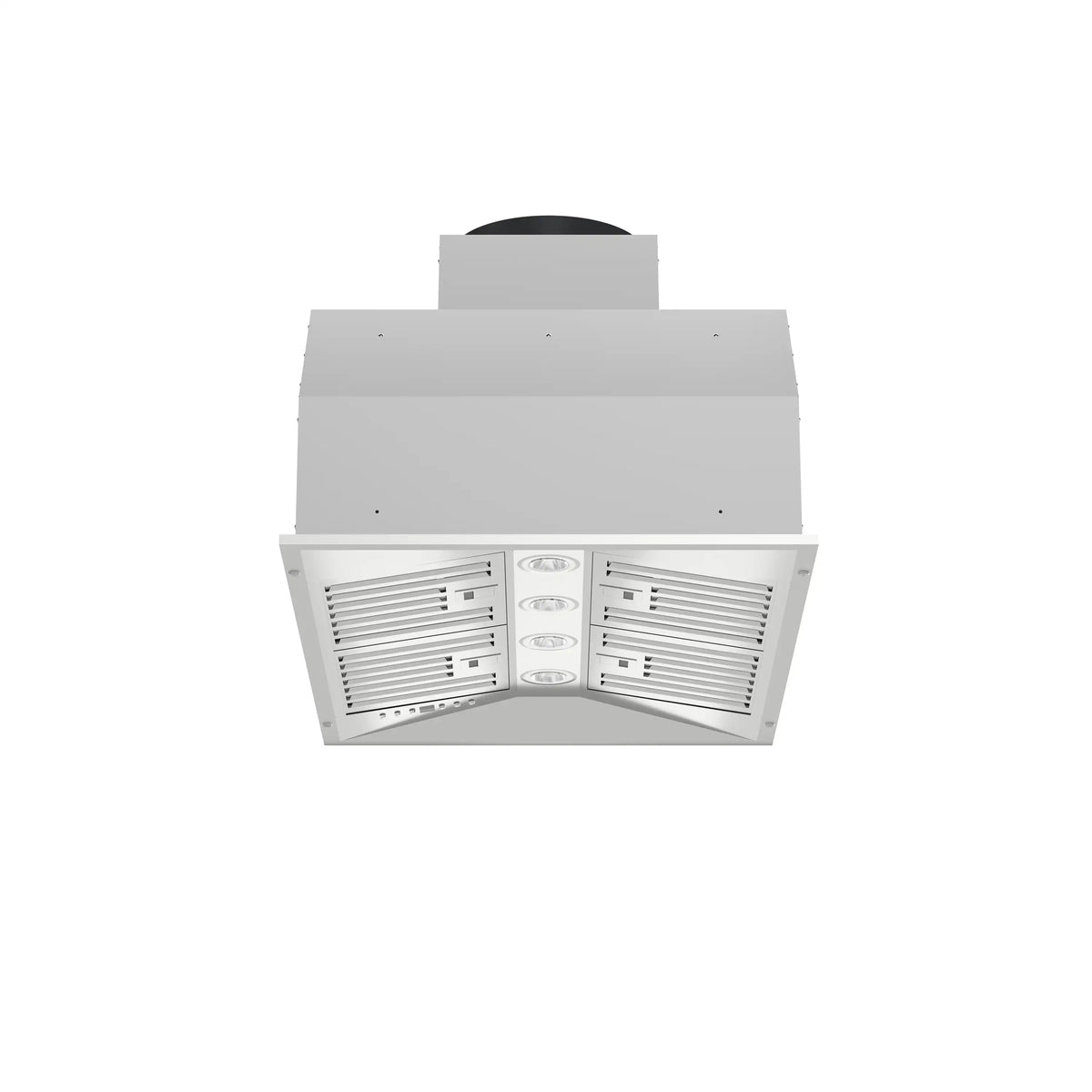 Stainless steel insert range hood side opening with two fan grille sections