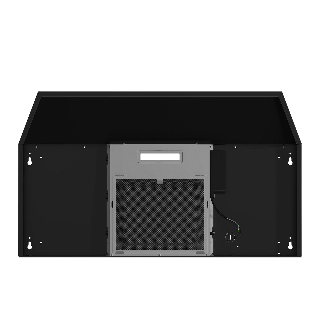 Black under-cabinet hood with exposed filter and control opening