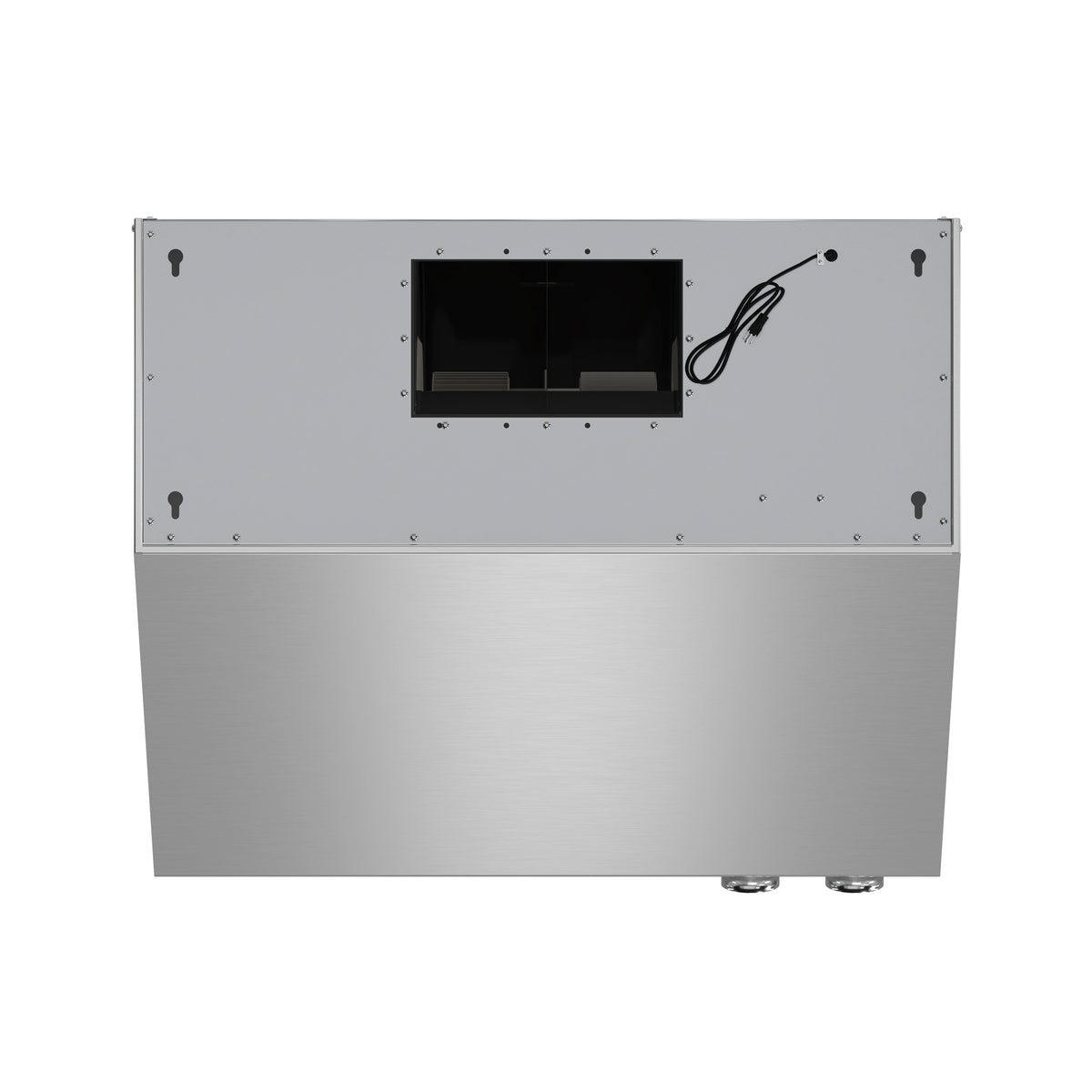 Stainless steel range hood internal housing with wiring and open service panel