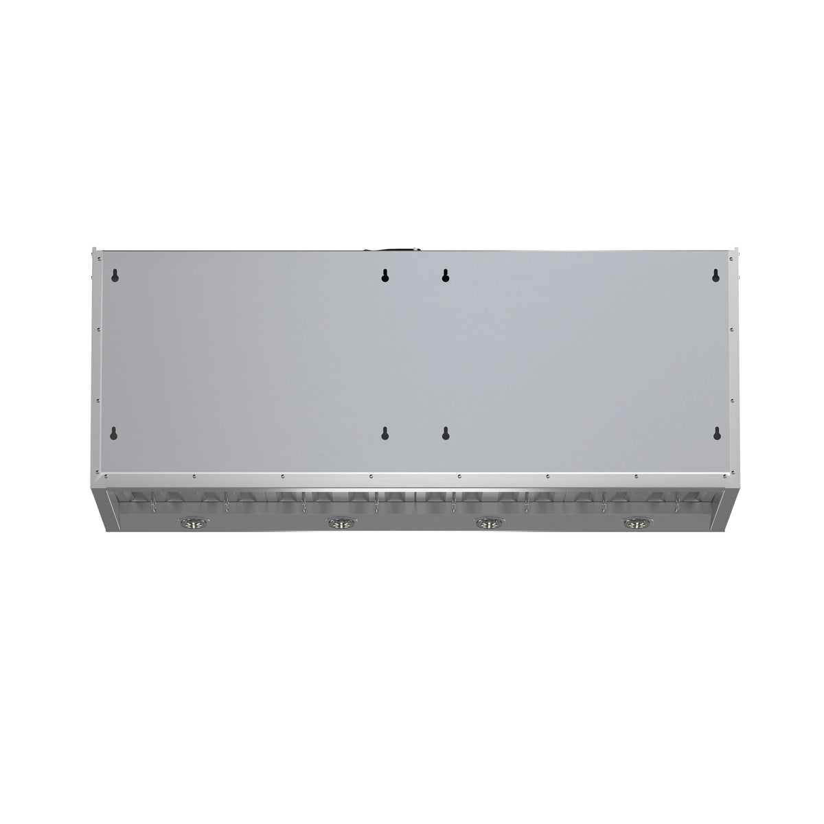 Stainless steel under-cabinet range hood back panel with mounting holes
