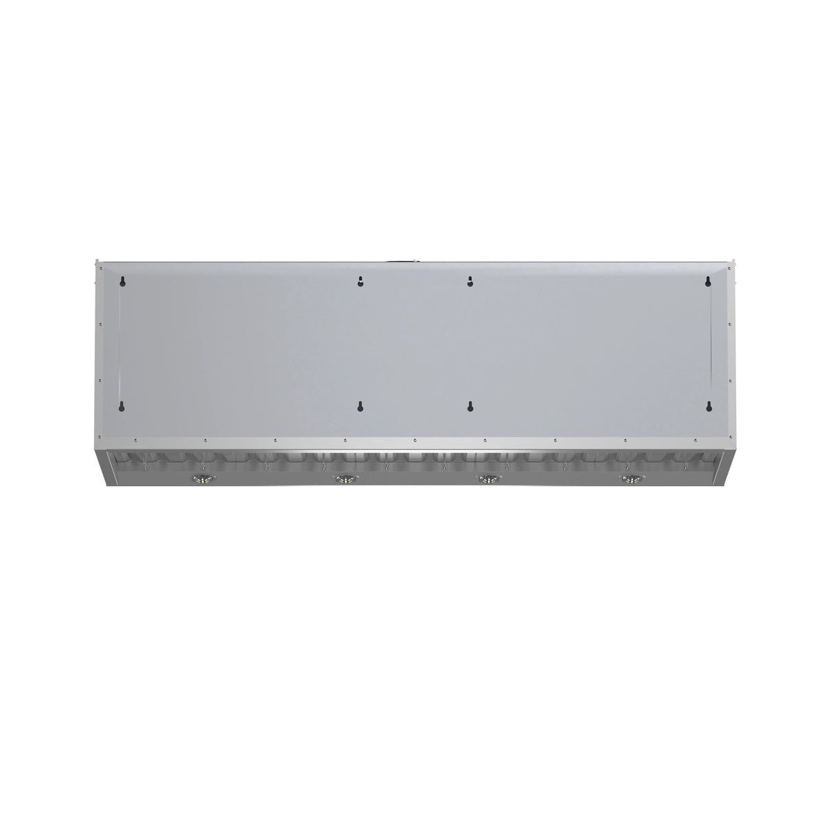 Stainless steel under-cabinet range hood body with vent opening and mounting points