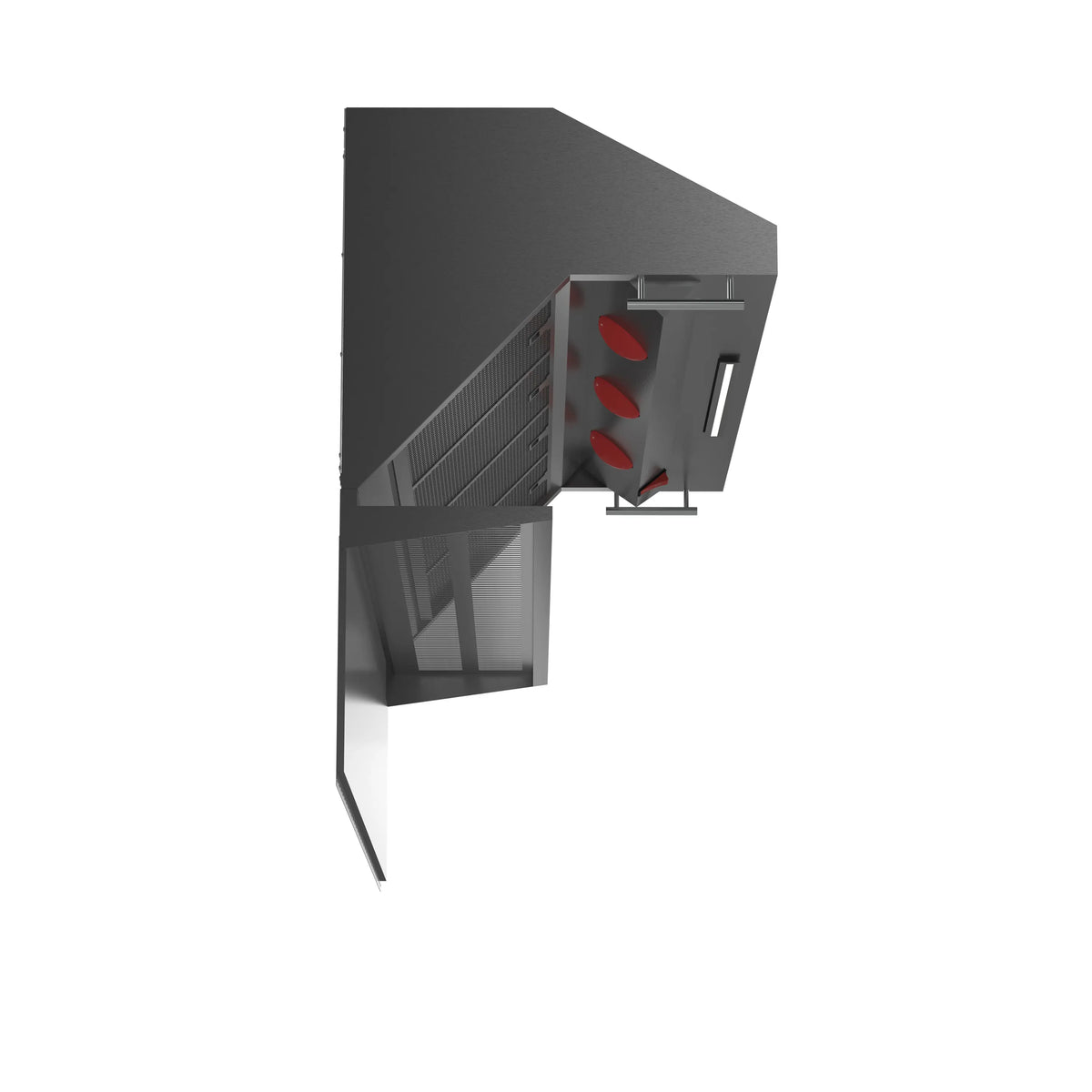Stainless steel range hood internal baffle assembly with red accents