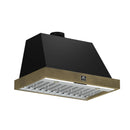 Forno Galiano 4-Piece Appliance Package - 36-Inch Dual Fuel Range, 36-Inch Hood, 36-Inch Refrigerator, & 24-Inch Dishwasher in Black with Antique Brass Trim