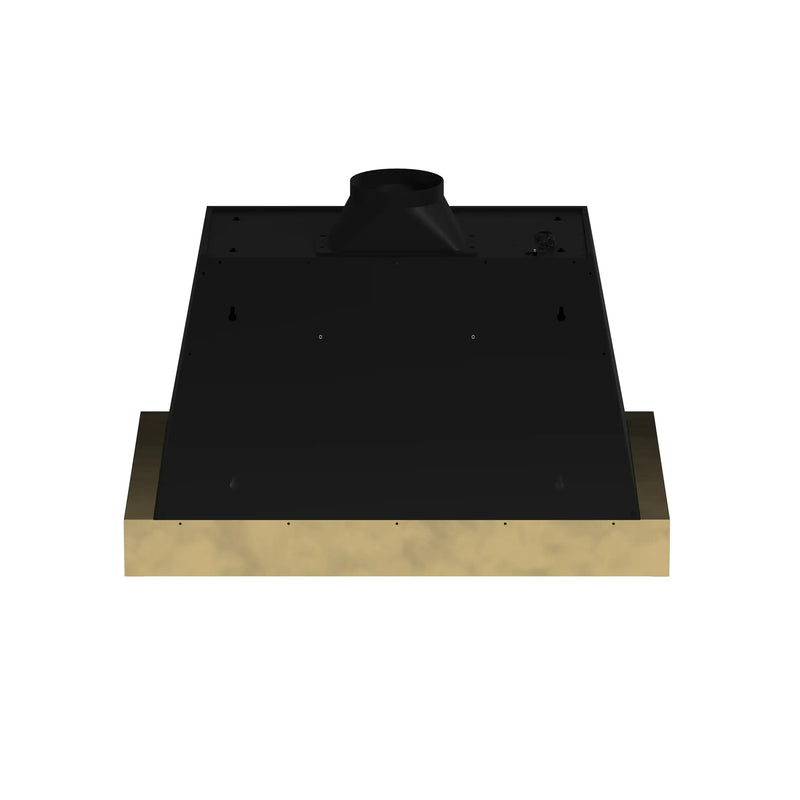 Forno Antico 2-Piece Appliance Package - 36-Inch Dual Fuel Range & 36-Inch Wall Mount Range Hood in Black with Antique Brass Trim