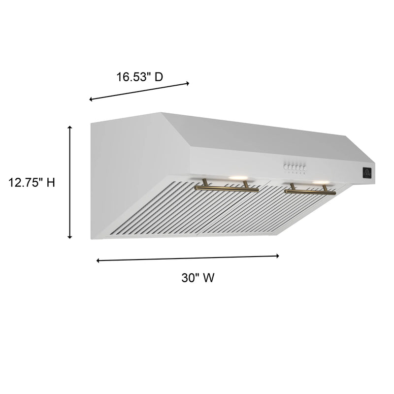 Forno 30-Inch Bari Espresso Under Cabinet Range Hood with 400 CFM in White with Antique Brass Trim (FRHUC5255-30WHT)