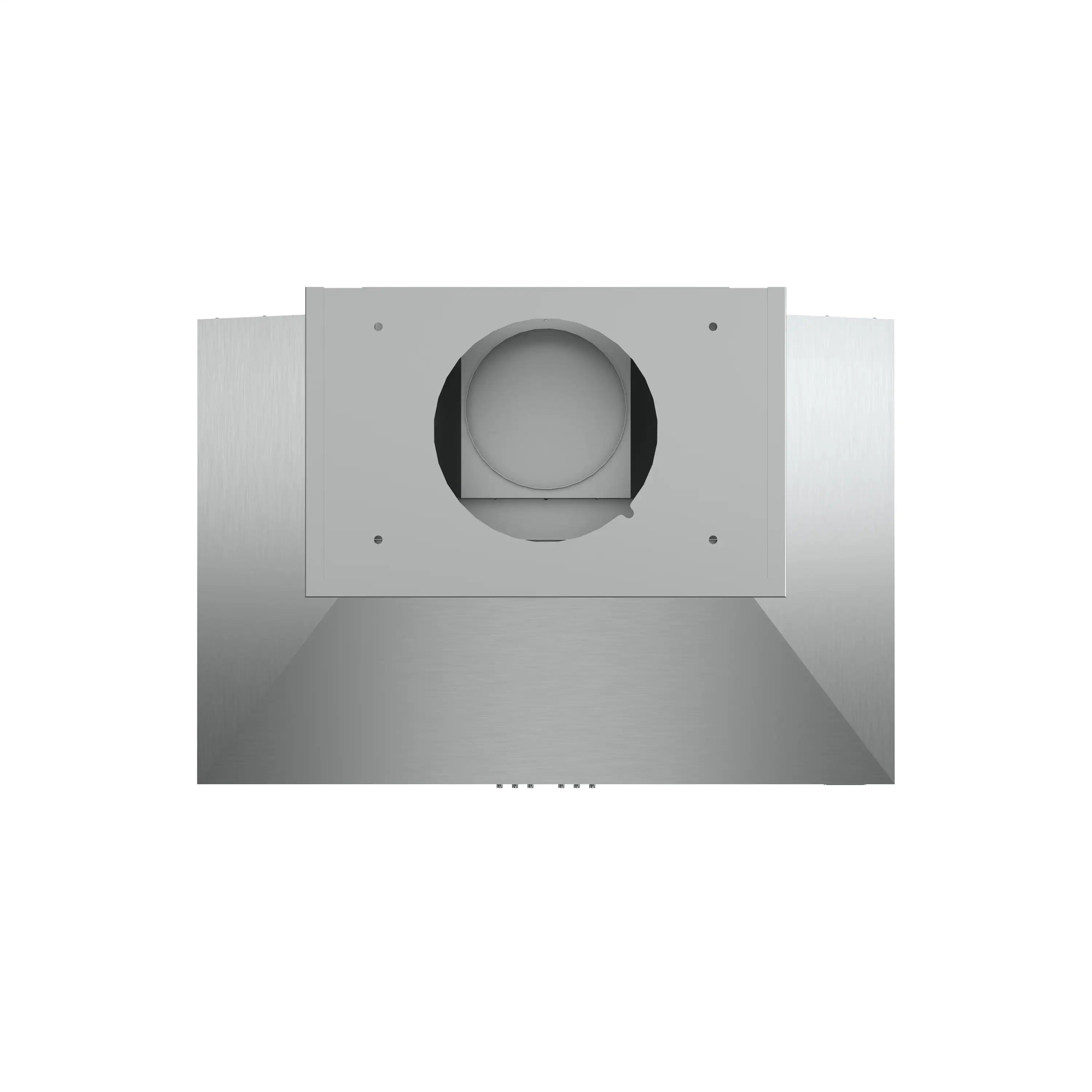 Wall mount range hood with circular vent opening and internal duct housing