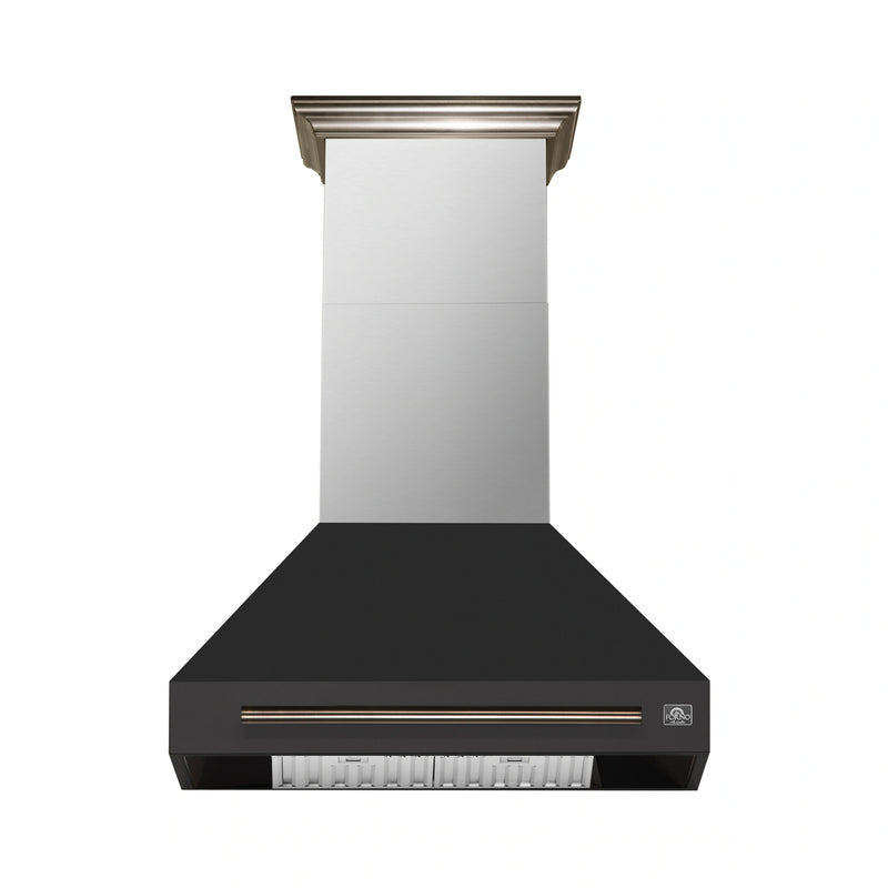Forno Aria 30-Inch Wall Mount Range Hood in Black with Brass Handle (FRHWM5095-30BLK)