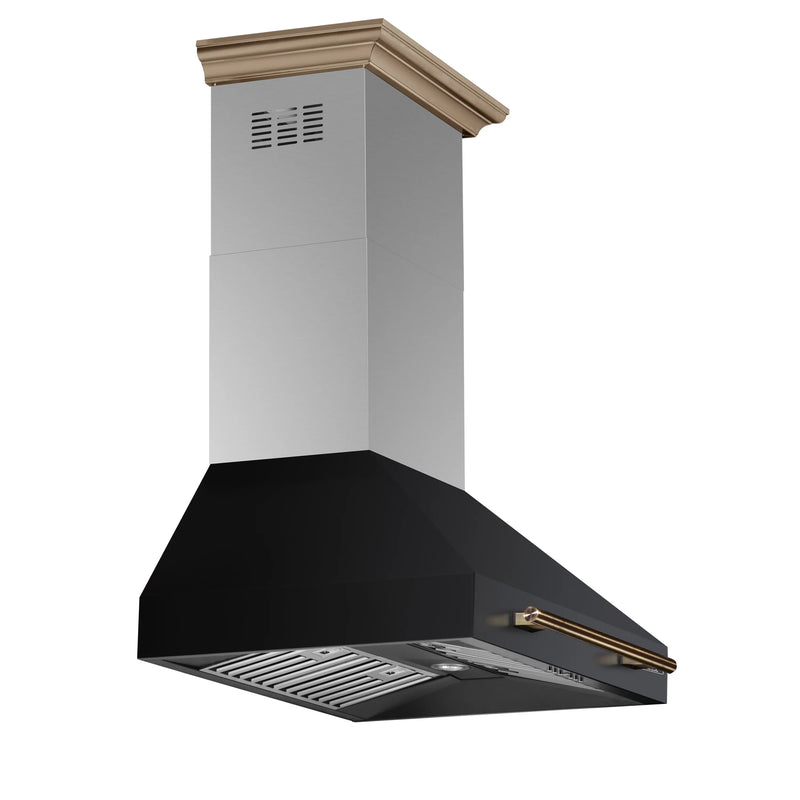 Forno Aria 30-Inch Wall Mount Range Hood in Black with Brass Handle (FRHWM5095-30BLK)
