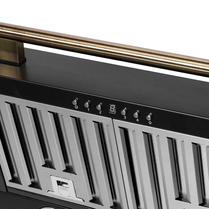 Forno Aria 30-Inch Wall Mount Range Hood in Black with Brass Handle (FRHWM5095-30BLK)