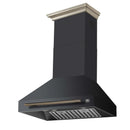 Forno 5-Piece Appliance Package - 30-Inch Electric Range, Wall Mount Range Hood, 60-Inch Refrigerator, Dishwasher, and 30-Inch Microwave Drawer in Black with Antique Brass Handle