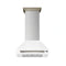 Forno Aria 30-Inch Wall Mount Range Hood in White with Brass Handle (FRHWM5095-30WHT)