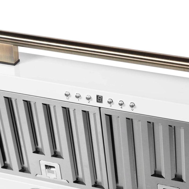 Forno Aria 30-Inch Wall Mount Range Hood in White with Brass Handle (FRHWM5095-30WHT)
