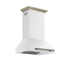 Forno 4-Piece Appliance Package - 30-Inch Electric Range, Wall Mount Range Hood, 60-Inch Refrigerator, and Dishwasher in White with Antique Brass Handle