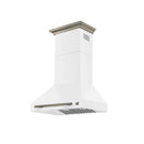 Forno 4-Piece Appliance Package - 30-Inch Electric Range, Wall Mount Range Hood, 36-Inch Refrigerator, and Dishwasher in White with Antique Brass Handle